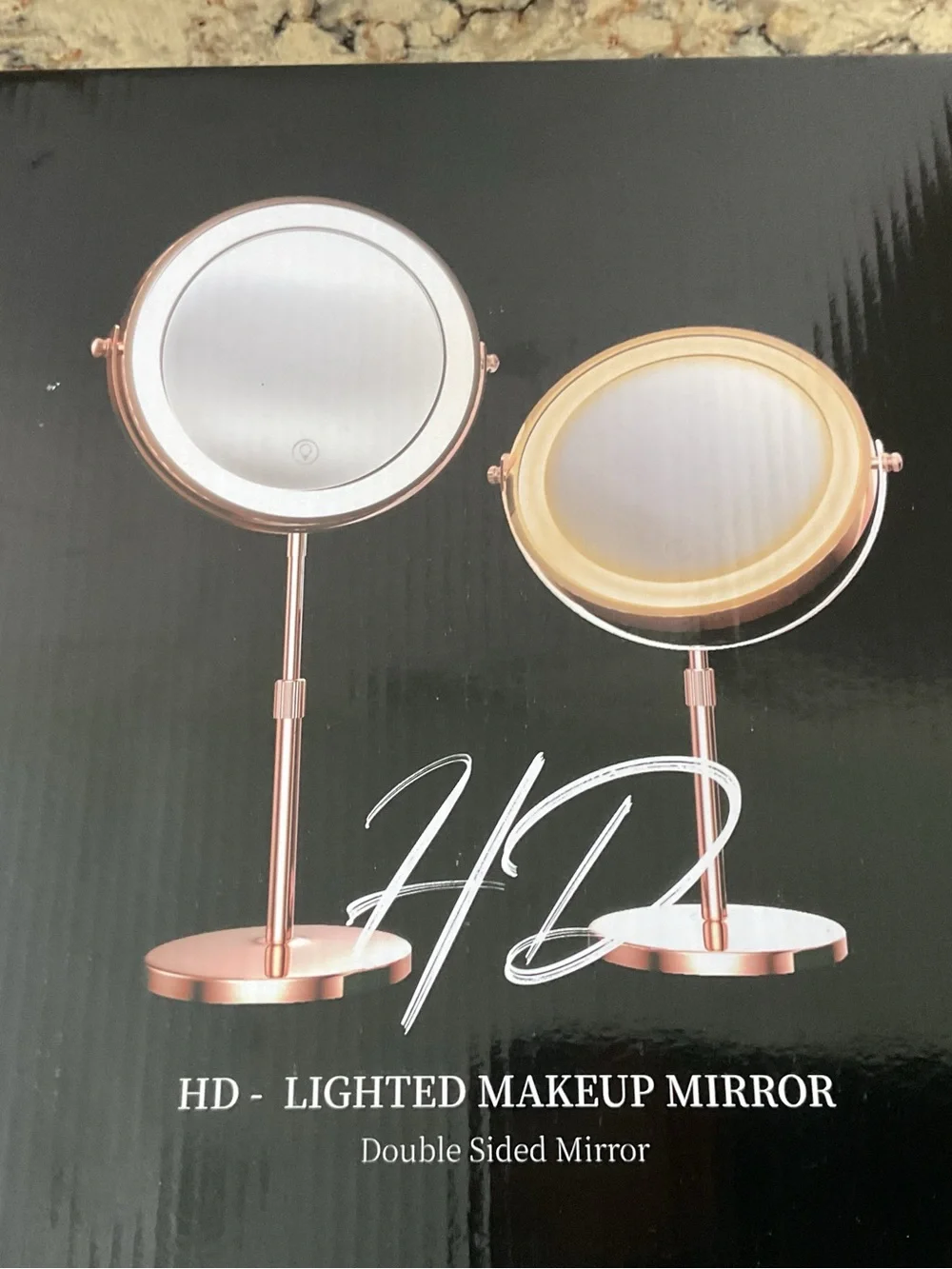 HD Double-Sided Lighted Vanity Mirror in Rose Gold